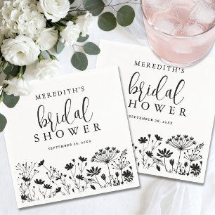 Black White Wildflower Bridal Shower Napkins