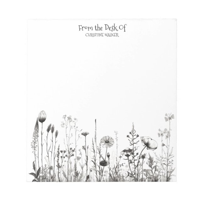 Black & White Wildflower Field Customizable Notepad (Front)