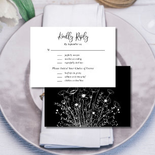 Black White Wildflower Menu Selection Wedding 