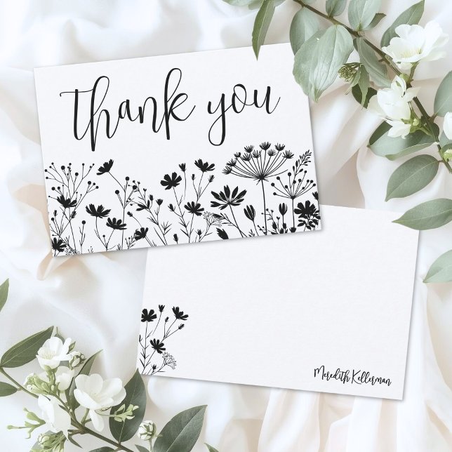Black White Wildflower Thank You Card (Black White Wildflower Thank You Card)
