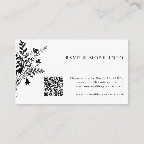 Black  White Wildflower Wedding RSVP Enclosure Card