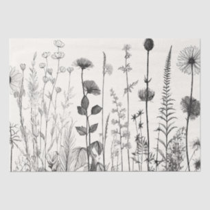 Black & White Wildflowers3 for Decoupage or Gifts Tissue Paper