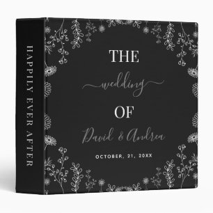 Black & White Wildflowers Botanical Wedding Chic 3 Ring Binder