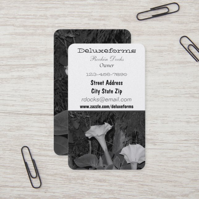 Black White Wildflowers Business Card (Front/Back In Situ)