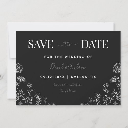 Black White  Wildflowers Drawn Nature Leaves Fall Save The Date
