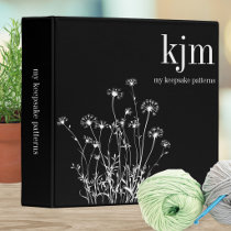 Black & White Wildflowers Monogram Pattern Keeper 3 Ring Binder