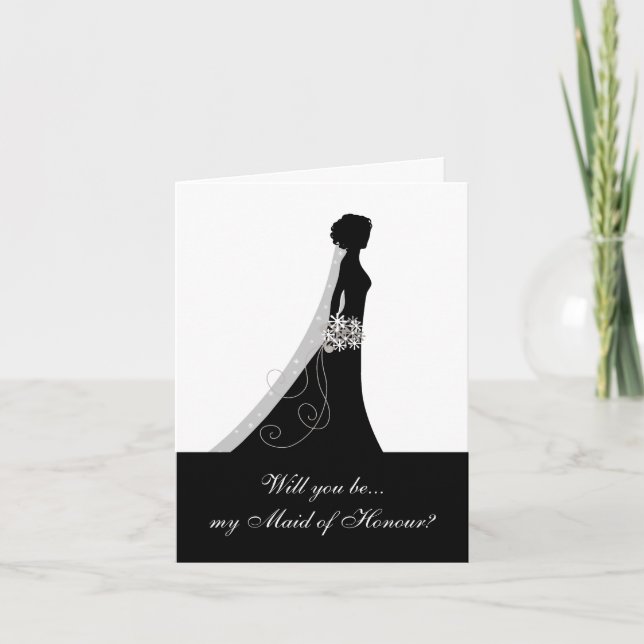 Black White, Will You Be My Maid of Honor? Invitation (Front)