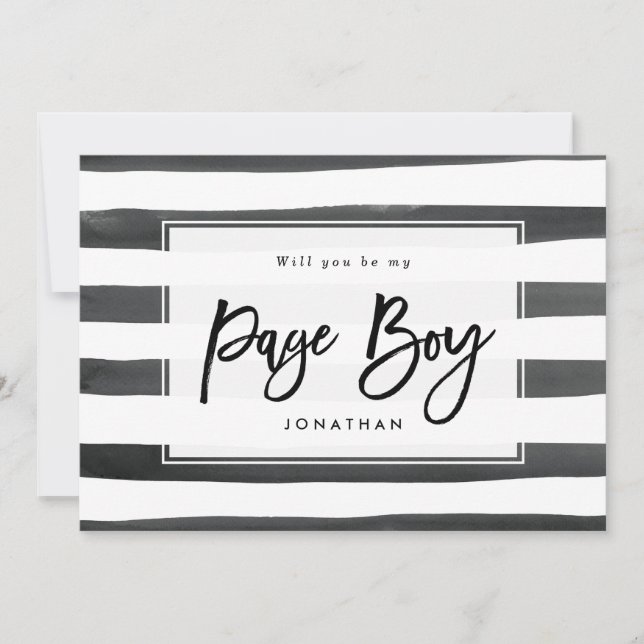 black white will you be my page boy proposal card (Front)