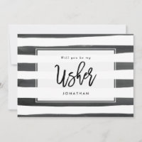 black white will you be my usher proposal card