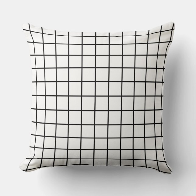 Black & White Windowpane Grid Pattern Throw Pillow (Front)