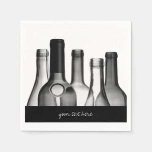 Black & White Wine Bottle Party Paper Napkin Set