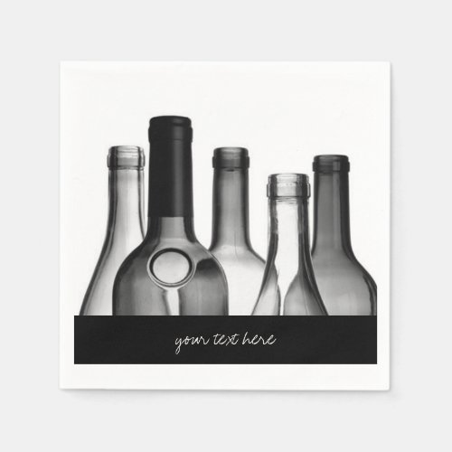 Black  White Wine Bottle Party Paper Napkin Set