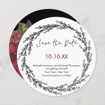 Black White Wine Floral Botanical Save The Date Invitation by MaggieMart at Zazzle