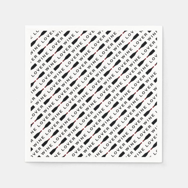 Black & White Wine Lover Typography Pattern Napkins (Front)