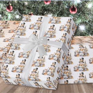 Black White Winter Snowman Christmas Wrapping Paper