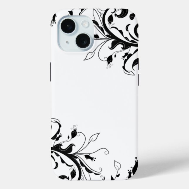 Black & White Wispy Floral Vines | iPhone Case (Back)