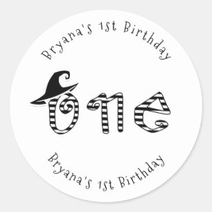 Black White Witch Halloween Photo 1ST Birthday Classic Round Sticker