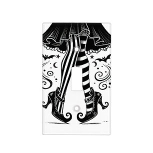 Black & White Witch Legs Whimsical Halloween Light Switch Cover