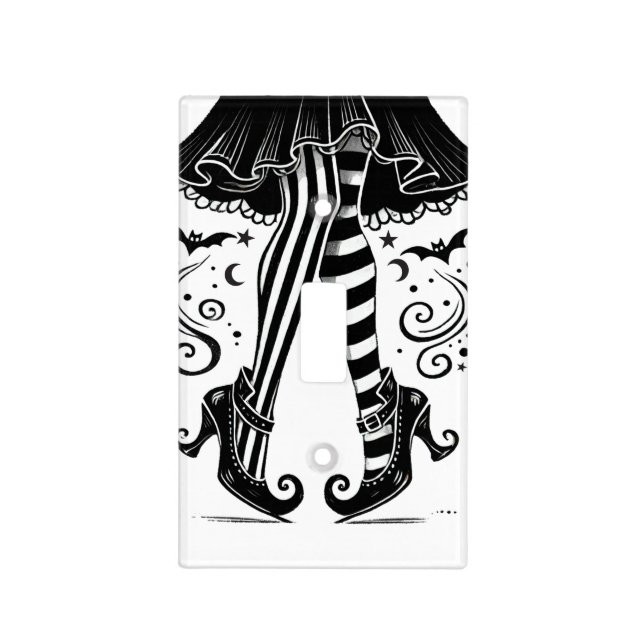 Black & White Witch Legs Whimsical Halloween  Light Switch Cover (Front)