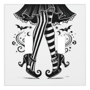 Black & White Witch Legs Whimsical Halloween Light Switch Cover