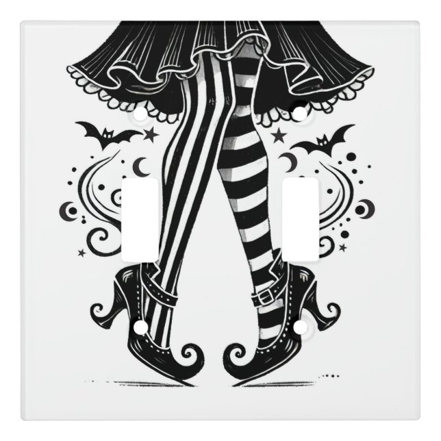 Black & White Witch Legs Whimsical Halloween  Light Switch Cover (Front)