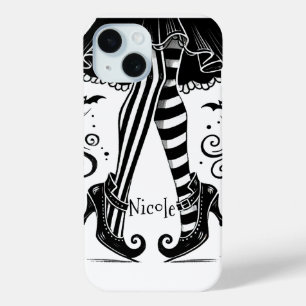 Black & White Witch Legs Whimsical Halloween Party iPhone 15 Case