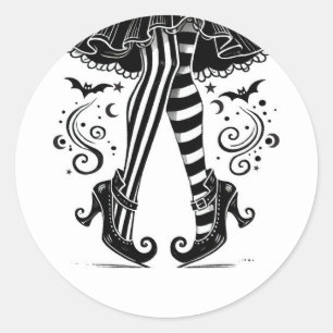 Black & White Witch Legs Whimsical Halloween Party Classic Round Sticker