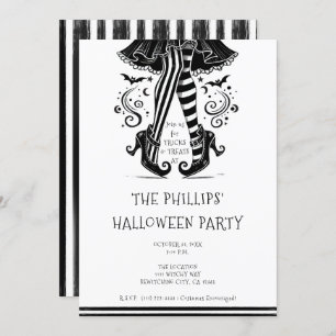 Black & White Witch Legs Whimsical Halloween Party Invitation