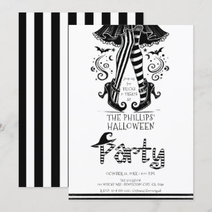 Black & White Witch Legs Whimsical Halloween Party Invitation