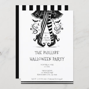 Black & White Witch Legs Whimsical Halloween Party Invitation
