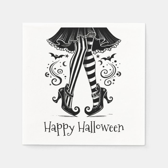 Black & White Witch Legs Whimsical Halloween Party Napkins (Front)
