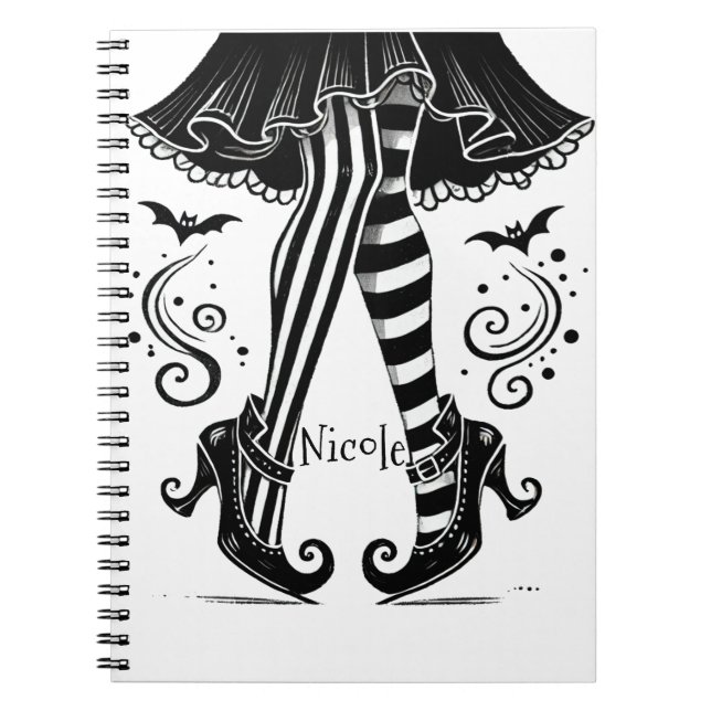 Black & White Witch Legs Whimsical Halloween Party Notebook (Front)