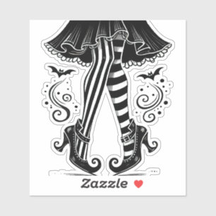 Black & White Witch Legs Whimsical Halloween Party Sticker