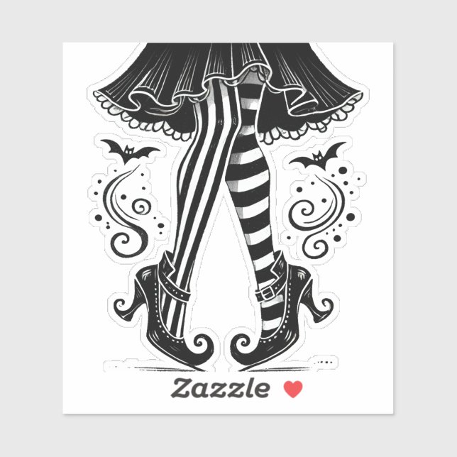 Black & White Witch Legs Whimsical Halloween Party Sticker (Sheet)
