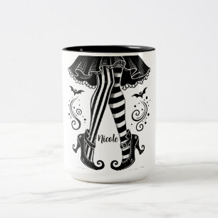Black & White Witch Legs Whimsical Halloween Party Two-Tone Coffee Mug