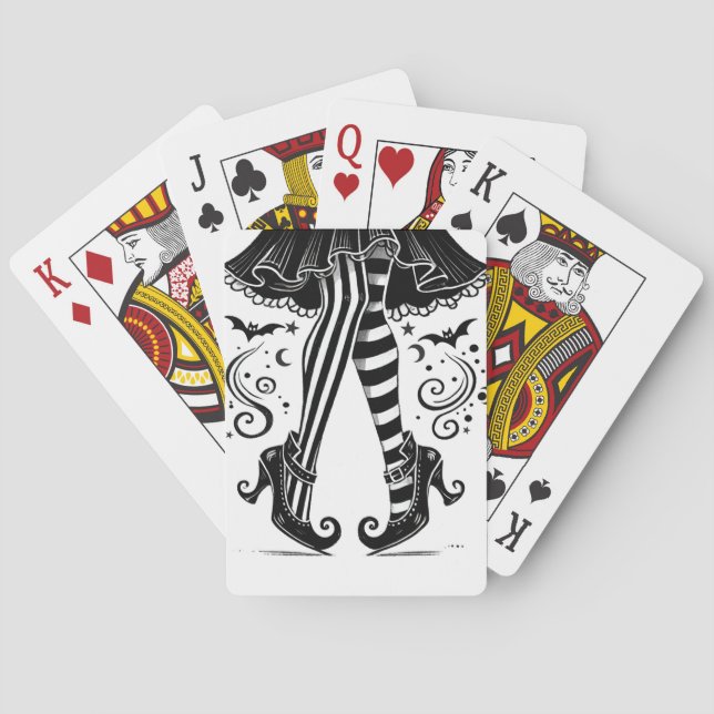 Black & White Witch Legs Whimsical Halloween  Poker Cards (Back)