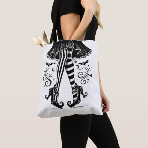Black & White Witch Legs Whimsical Halloween Tote Bag