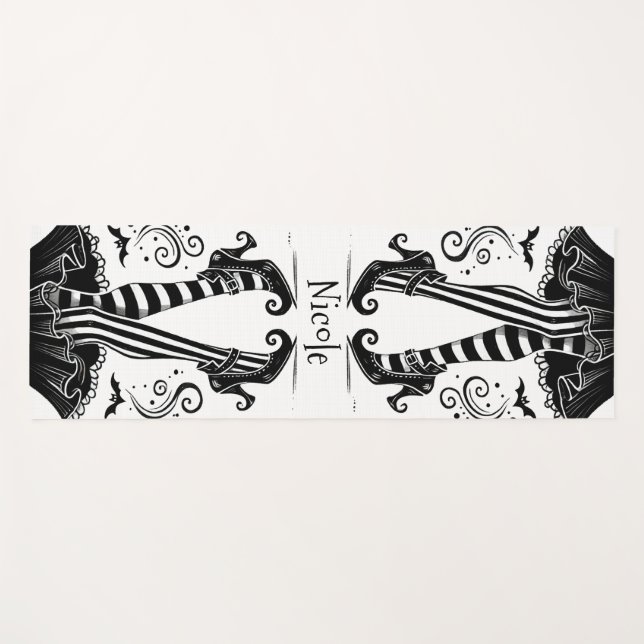 Black & White Witch Legs Whimsical Halloween  Yoga Mat (Front (Horizontal))