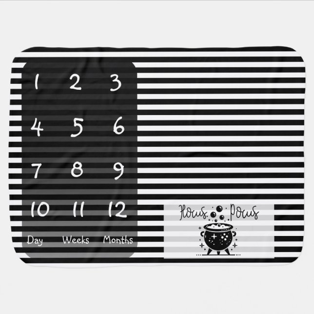 Black & White Witchy Cauldron Baby Milestone Mat Baby Blanket (Horizontal)