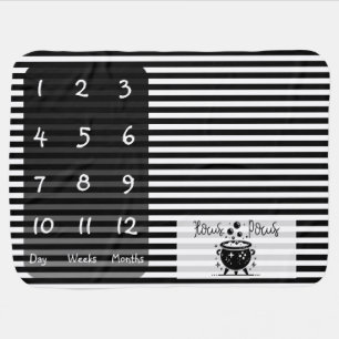 Black & White Witchy Cauldron Baby Milestone Mat Blanket