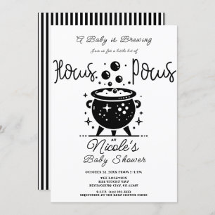 Black White Witchy Cauldron Halloween Baby Shower Invitation