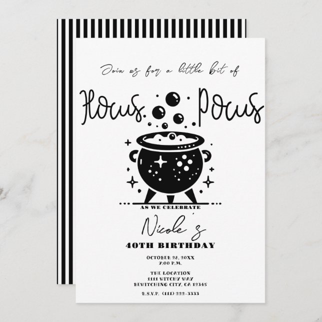 Black & White Witchy Cauldron Halloween Birthday  Invitation (Front/Back)