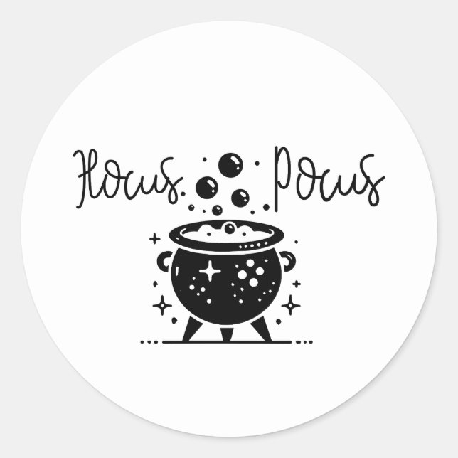 Black & White Witchy Cauldron Halloween Party Classic Round Sticker (Front)