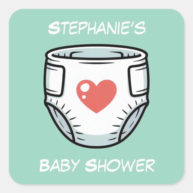 Black & White with a Red Heart Baby Diaper Square Sticker (Front)