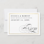 Black & White with Gold Wedding RSVP Card (Front)