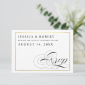 Black & White with Gold Wedding RSVP Card (Standing Front)