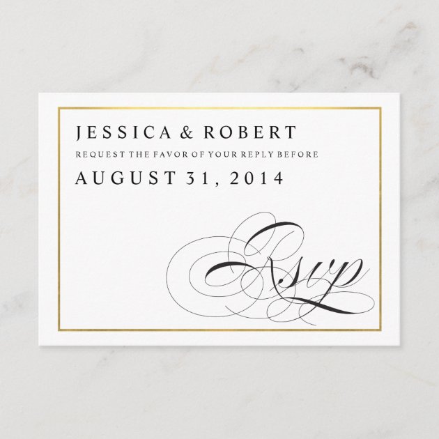 Black & White With Gold Wedding RSVP Card