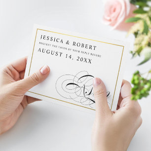Black & White with Gold Wedding RSVP Card