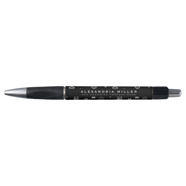 Black & White with Gray Puppy Dog Paw Prints Pen (Front)