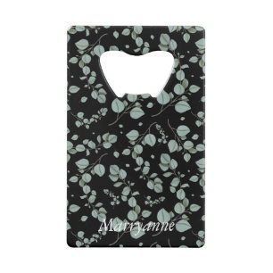 Black & White with Green Leaves Credit Card Bottle Opener